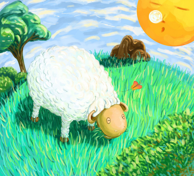 107628548 的插画 《羊吃草》.