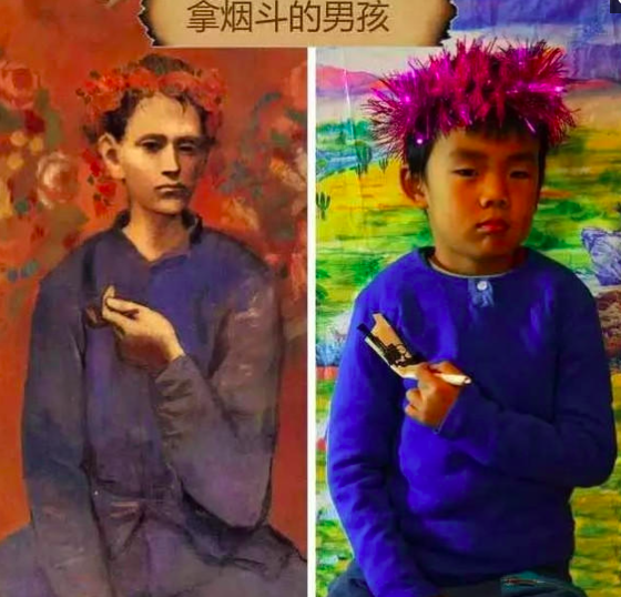 老师布置了一个作业,让学生模仿名画里的人物,我哭着笑出声