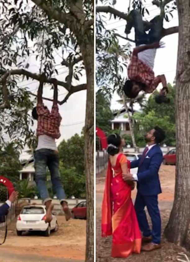 印度男子倒挂在树上拍照走红网络,被人称为"蝙蝠侠"
