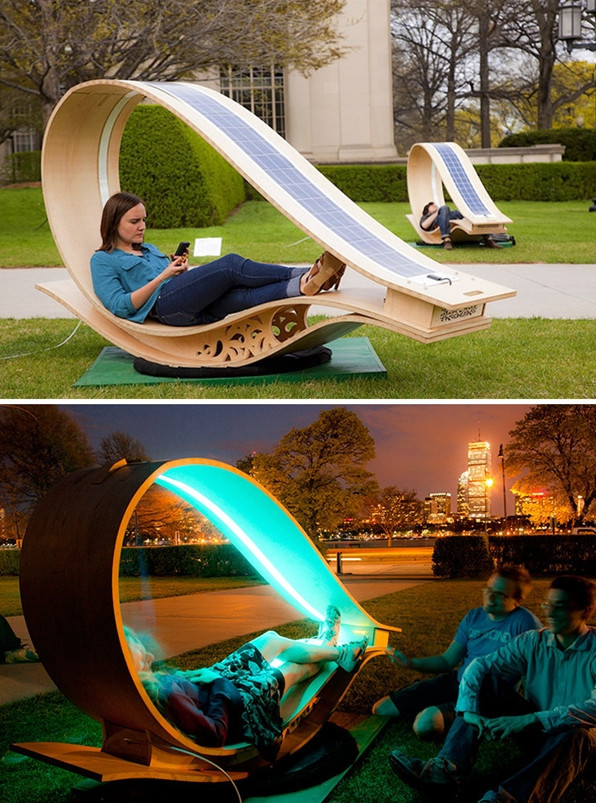 国外街头创意十足的休闲椅设计,太阳能光板椅令人心动